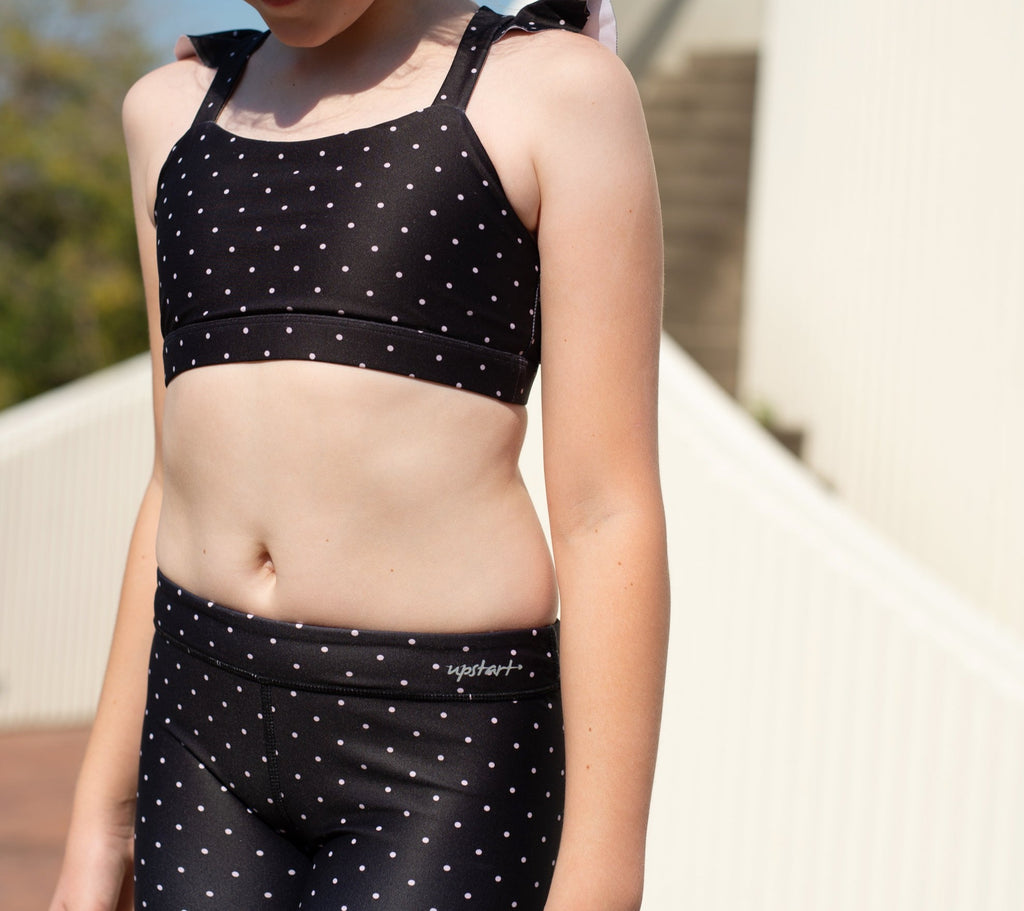 Ruffle Crop - Black/Mauve Dot
